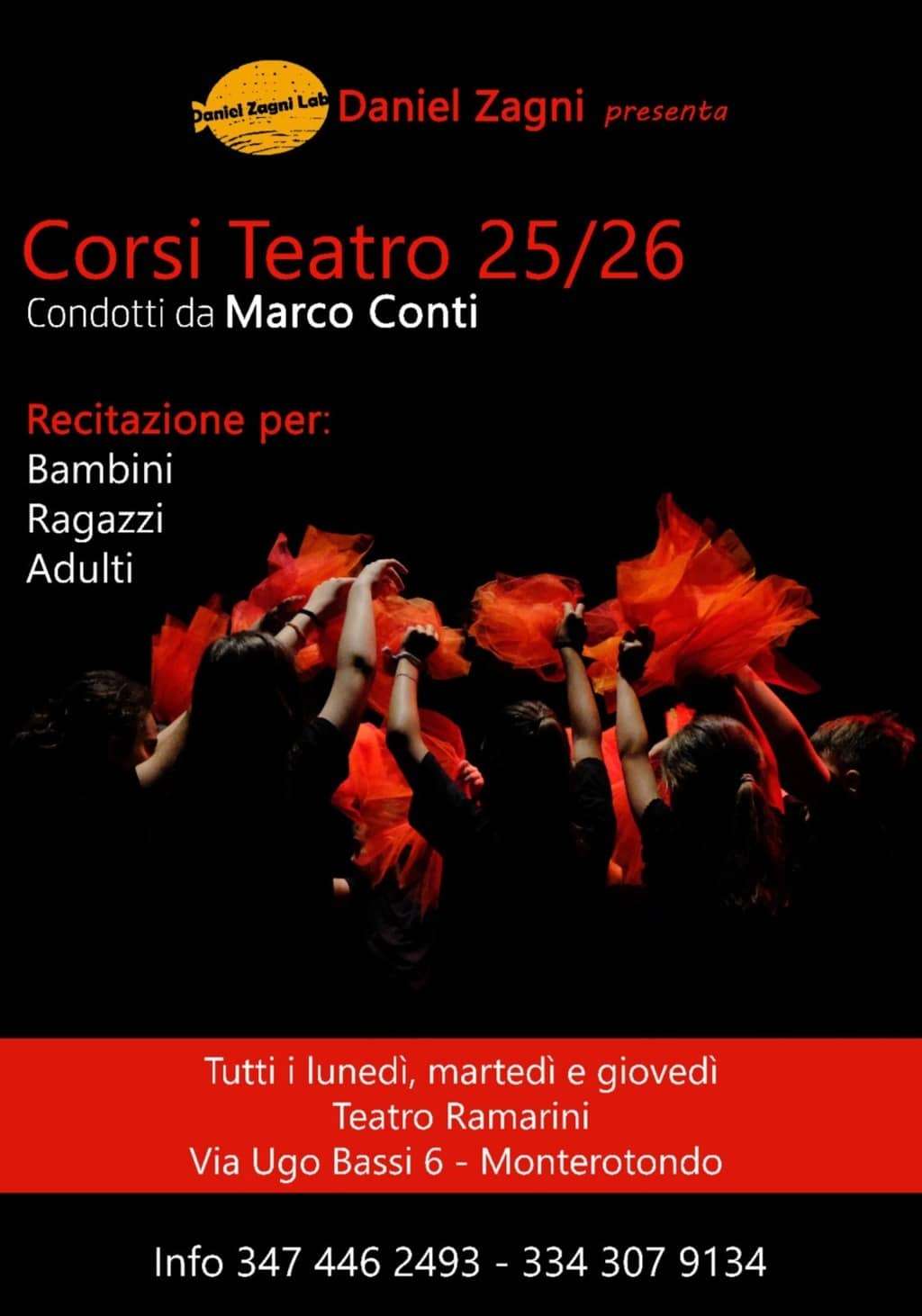 Locandina Corsi di Teatro 2025-2026 con Marco Conti per l'associazione Daniel Zagni Lab